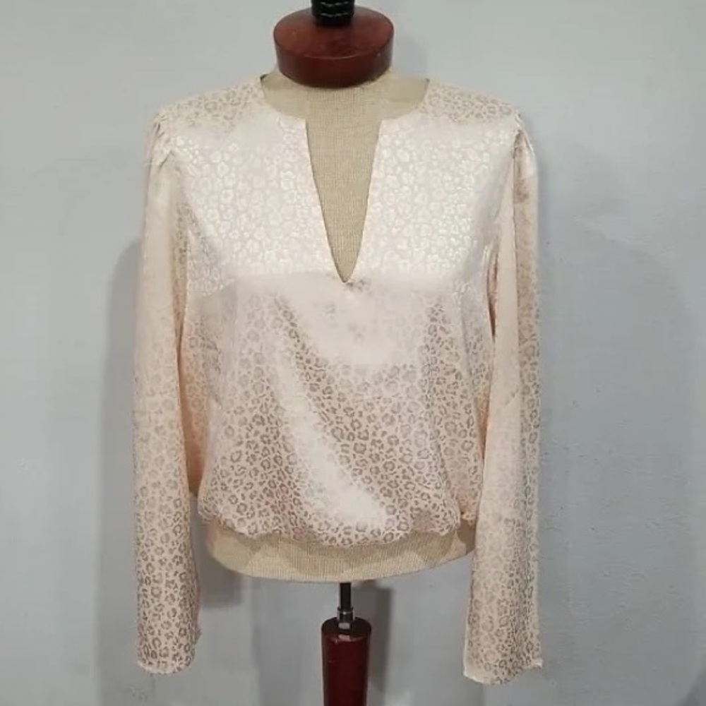 Sincerely Jules Pink Satin Leopard Blouse